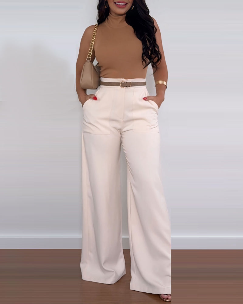 Women's Urban Trousers 2024 Autumn Winter Latest Criss Cross Buckled Decor High Waist Skinny Pants Solid Color Legging Pants