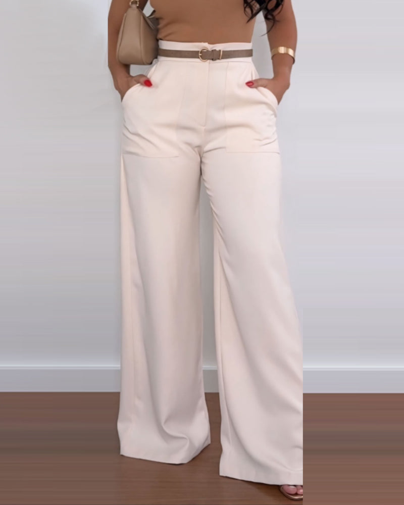 Women's Urban Trousers 2024 Autumn Winter Latest Criss Cross Buckled Decor High Waist Skinny Pants Solid Color Legging Pants