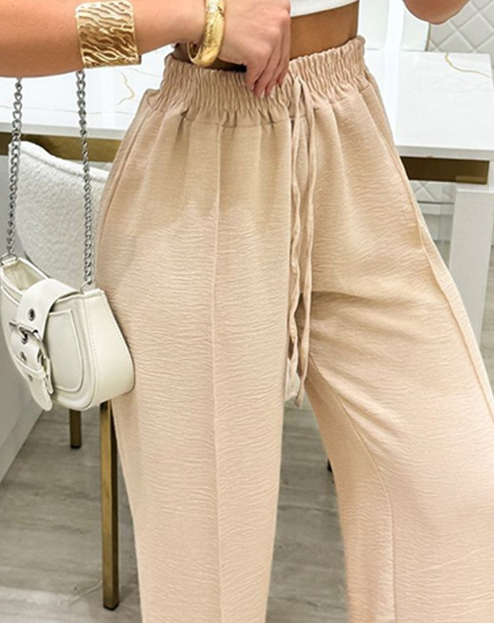 Women's Urban Trousers 2024 Autumn Winter Latest Criss Cross Buckled Decor High Waist Skinny Pants Solid Color Legging Pants