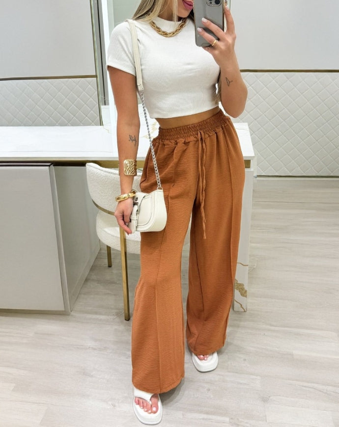 Women's Urban Trousers 2024 Autumn Winter Latest Criss Cross Buckled Decor High Waist Skinny Pants Solid Color Legging Pants