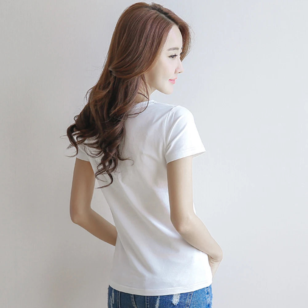 Fashion Women Spring Summer Cotton T-shirt Short Sleeve Female Tee Slim Solid Color T-Shirt Casual Breathable Tops