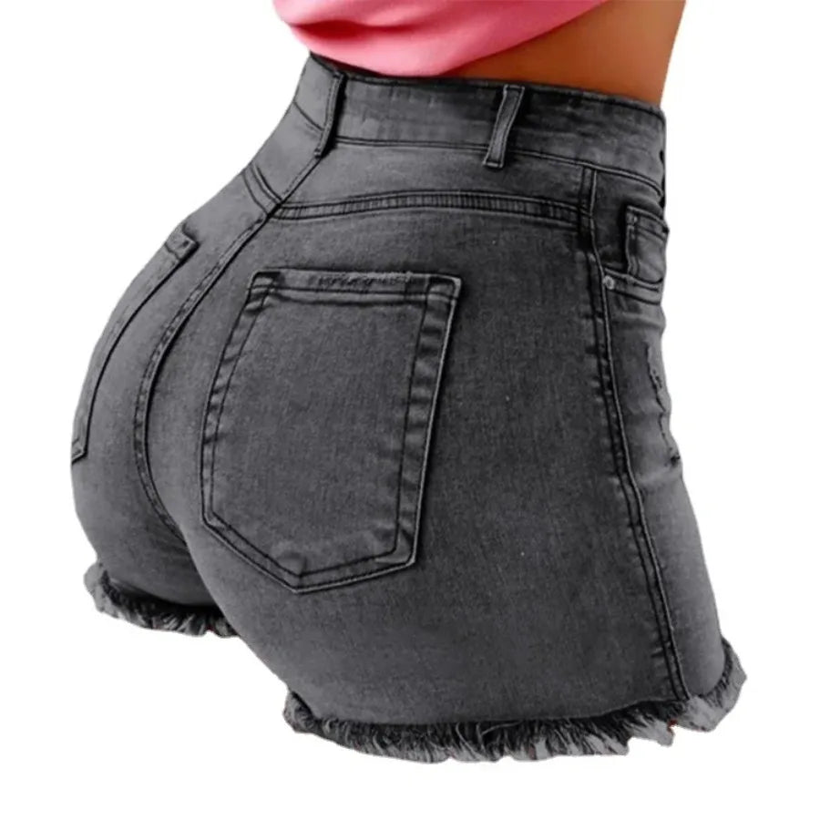 Sexy Denim Shorts Women Jeans Tassel Washed Distressed Skinny Mid Waist Pockets Streetwear Female 2025 Straight Short Pants