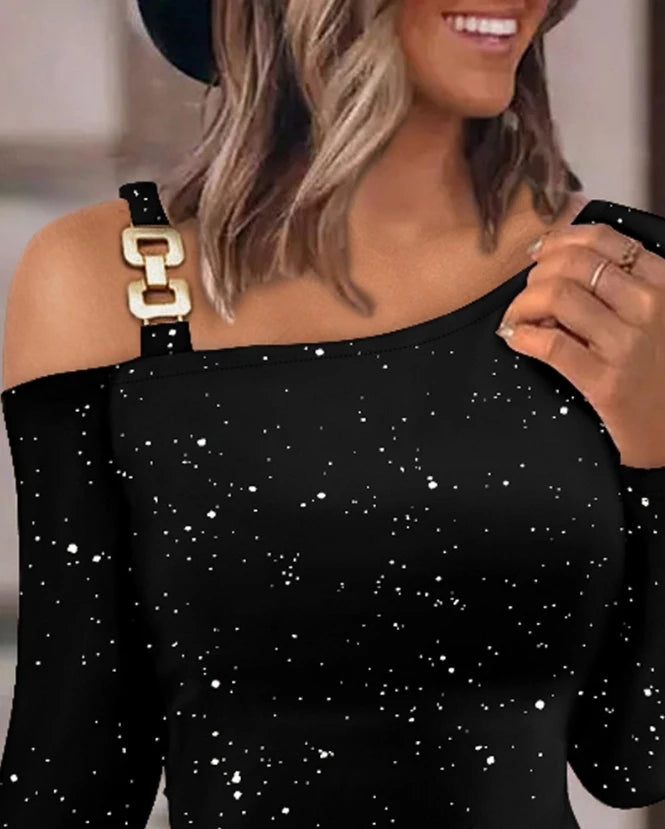 Women Elegant Dress Glitter Cold Shoulder Ruched Bodycon Mini Dress 2024 Summer Latest Long Sleeve Skinny High Waist Short Skirt