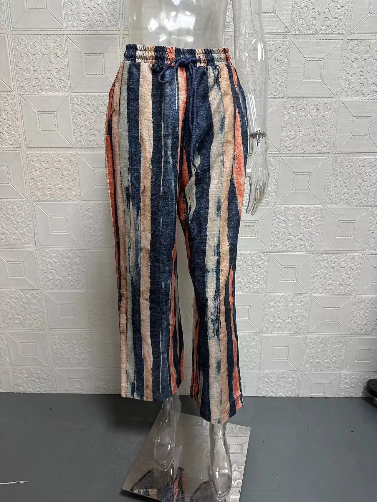 Straight Pants Women Drawstring Lace Up Elastic Waist Pockets Slacks 2025 Female Casual Streetwear Basics Ankle Length Trousers