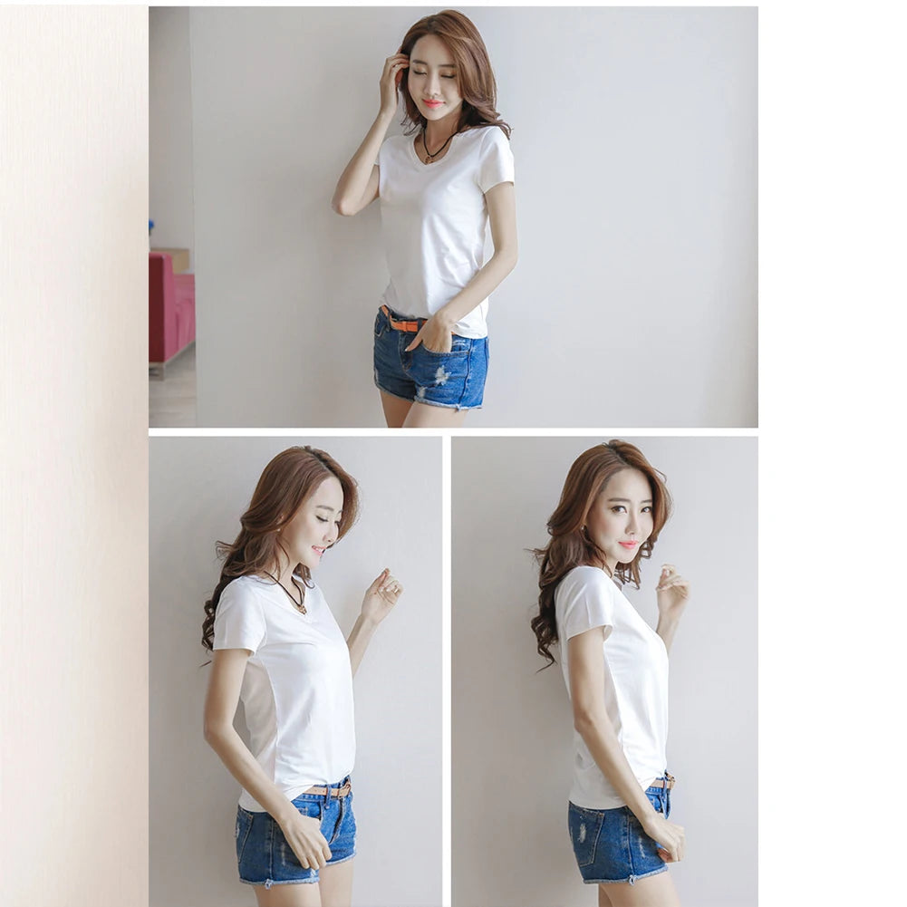 Fashion Women Spring Summer Cotton T-shirt Short Sleeve Female Tee Slim Solid Color T-Shirt Casual Breathable Tops
