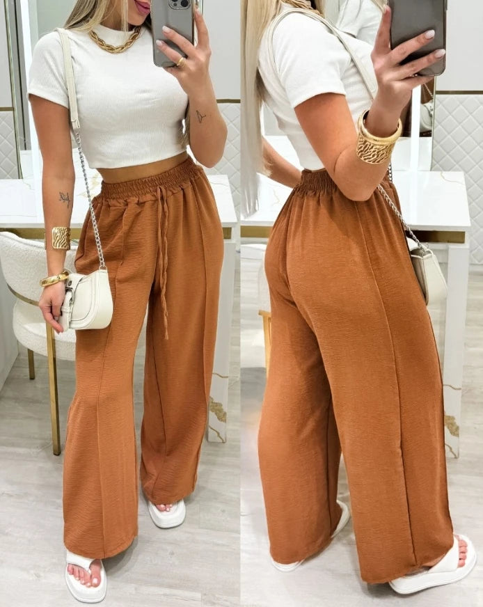 Women's Urban Trousers 2024 Autumn Winter Latest Criss Cross Buckled Decor High Waist Skinny Pants Solid Color Legging Pants