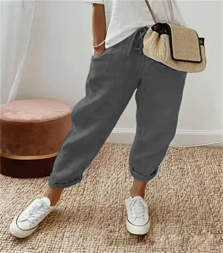 Straight Pants Women Drawstring Lace Up Elastic Waist Pockets Slacks 2025 Female Casual Streetwear Basics Ankle Length Trousers