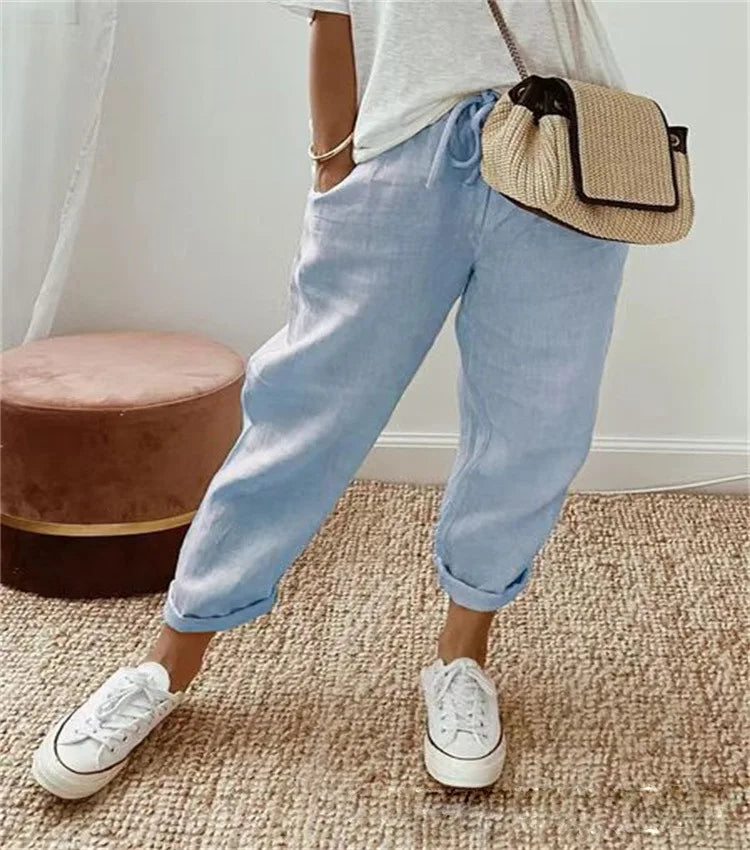 Straight Pants Women Drawstring Lace Up Elastic Waist Pockets Slacks 2025 Female Casual Streetwear Basics Ankle Length Trousers