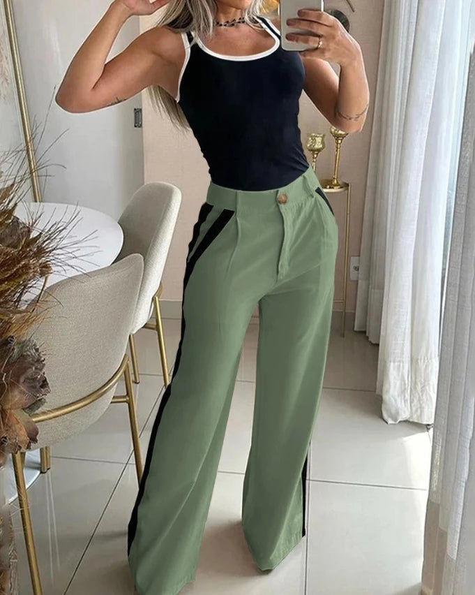 Women's Urban Trousers 2024 Autumn Winter Latest Criss Cross Buckled Decor High Waist Skinny Pants Solid Color Legging Pants