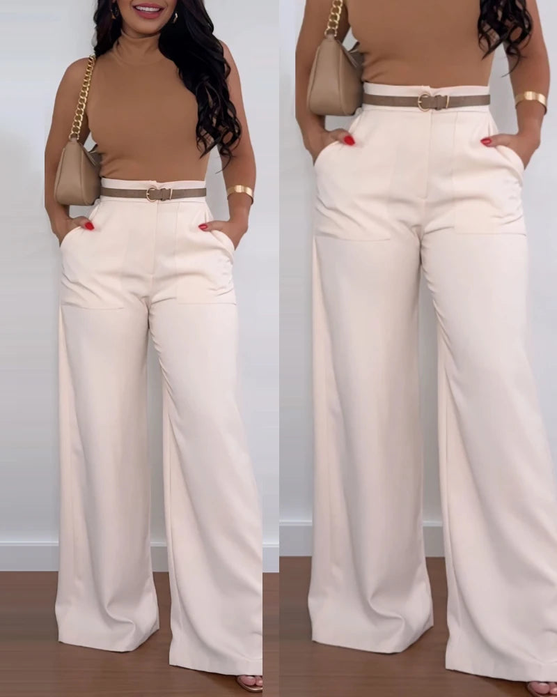 Women's Urban Trousers 2024 Autumn Winter Latest Criss Cross Buckled Decor High Waist Skinny Pants Solid Color Legging Pants