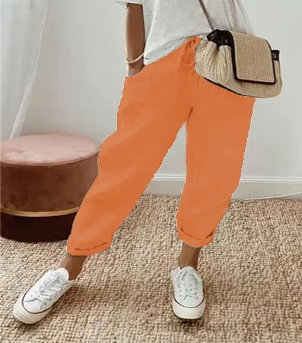 Straight Pants Women Drawstring Lace Up Elastic Waist Pockets Slacks 2025 Female Casual Streetwear Basics Ankle Length Trousers