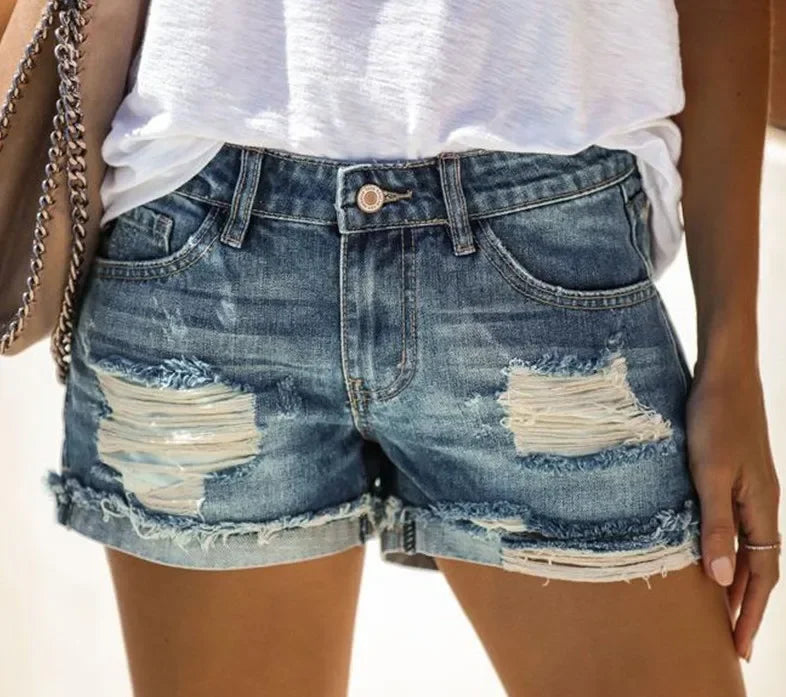 Jeans Women Shorts Washing Holes Denim Tassel Sexy Skinny Distressed High Waist Solid Pockets Spliced Streetwear Spliced 2025