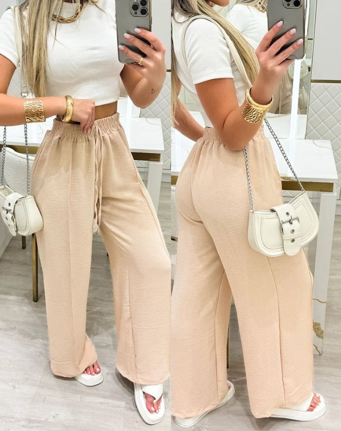 Women's Urban Trousers 2024 Autumn Winter Latest Criss Cross Buckled Decor High Waist Skinny Pants Solid Color Legging Pants