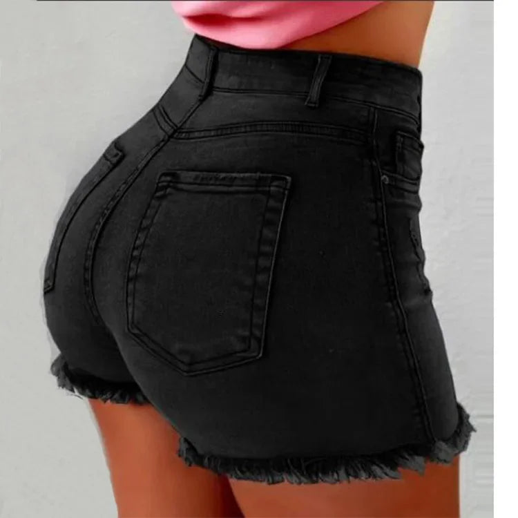 Sexy Denim Shorts Women Jeans Tassel Washed Distressed Skinny Mid Waist Pockets Streetwear Female 2025 Straight Short Pants
